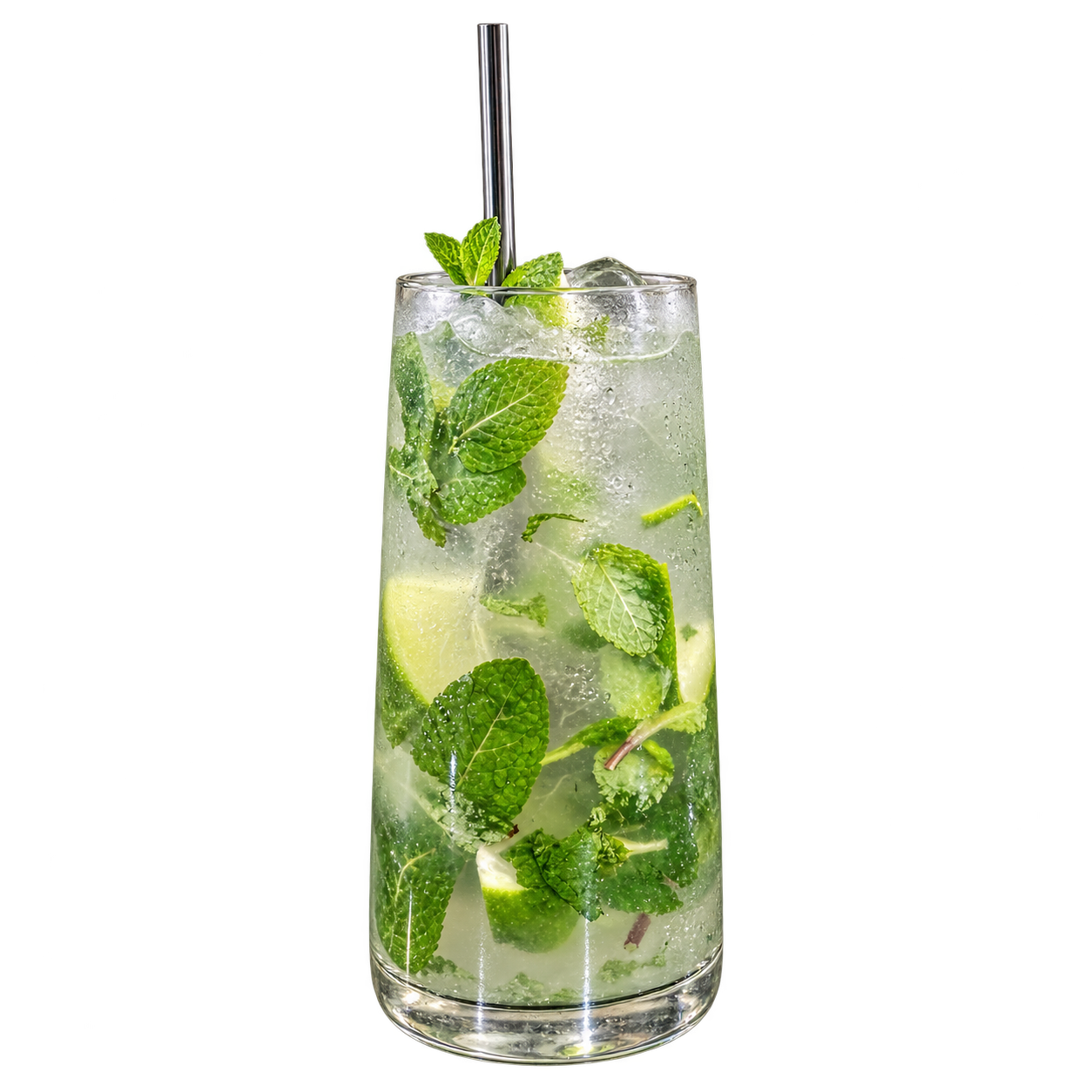 Mojito with mint, lime, ice and rum. Tap to see its ingredients.